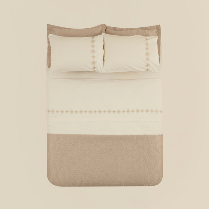 Karaca Home Glory Çift kişilik%100 Pamuk 7 Parça Düet Set Bej