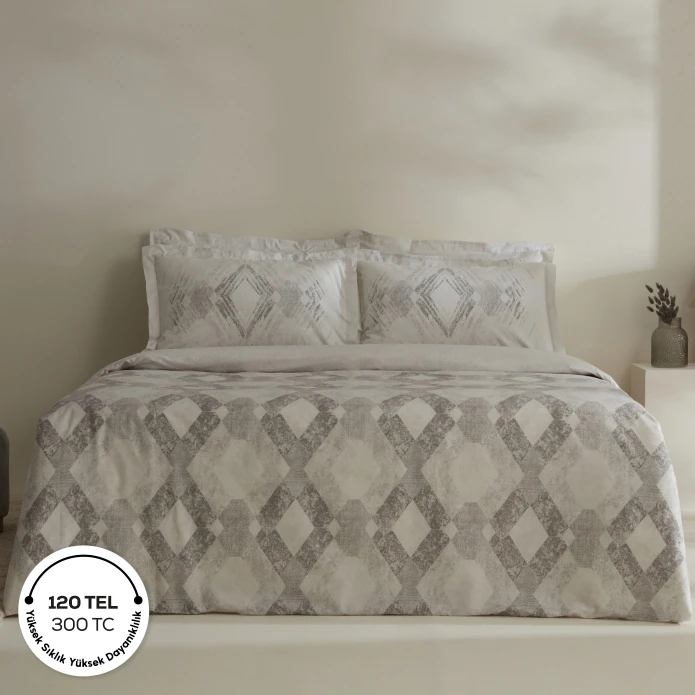 Karaca Home Chain %100 Pamuk 120 Tel Çift Kişilik Saten Nevresim Takımı Gri