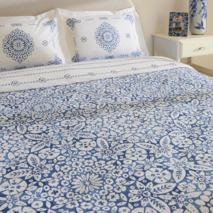 Karaca Home Ida %100 Pamuk Çift Kişilik Pike Takımı Mavi
