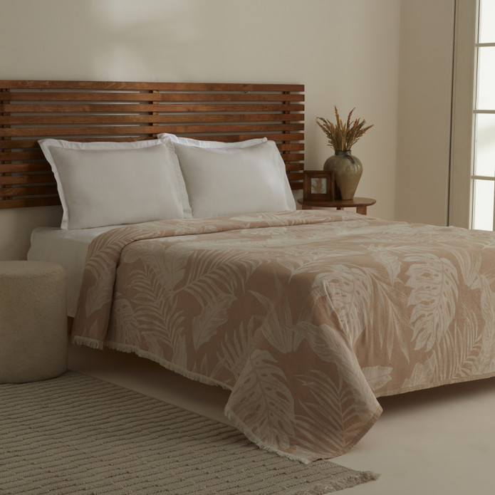 Karaca Home Leafy Sea Müslin Çift Kişilik Tek Pike Bej