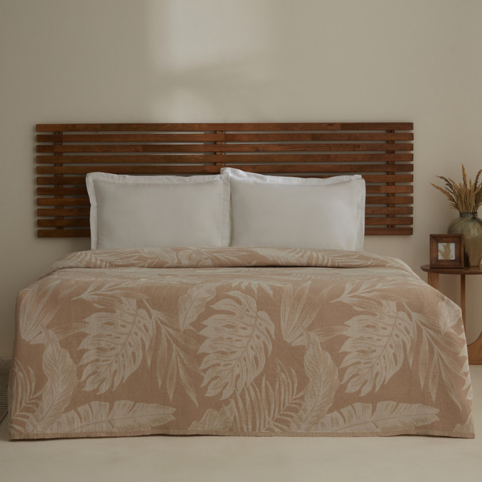 Karaca Home Leafy Sea Müslin Çift Kişilik Tek Pike Bej