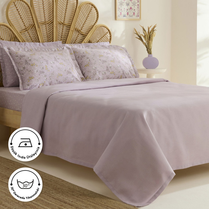 Karaca Home Noa Bambu Tek Kişilik Pike Takımı Açık Mürdüm