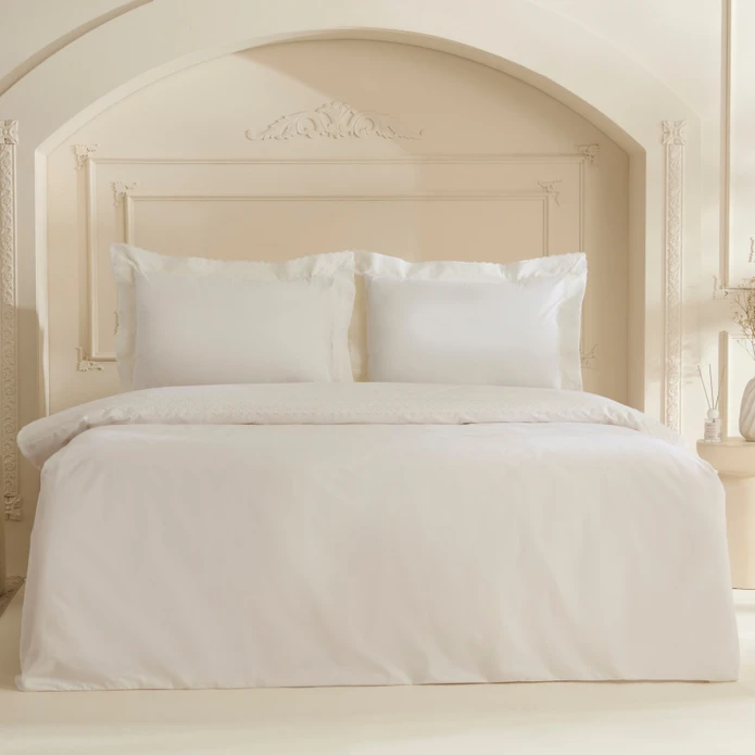 Karaca Home White Coll Eloras %100 Pamuk Çift Kişilik Nevresim Takımı Beyaz