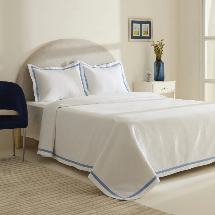Karaca Home White Collection Doris %100 Pamuk Çift Kişilik Yatak Örtüsü Takımı Mavi 