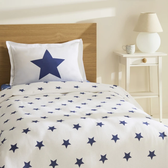 Karaca Home Young %100 Pamuk Cirius Tek Kişilik Pike Takımı Mavi-Beyaz