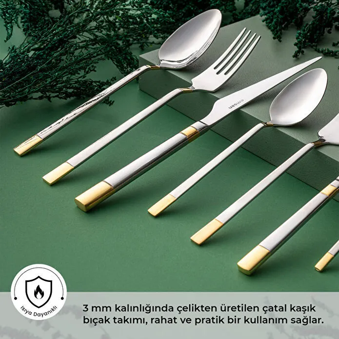 Emsan Elegance Duru Gold 84 Parça 12 Kişilik Lüks Kutulu Çatal Kaşık Bıçak Takımı