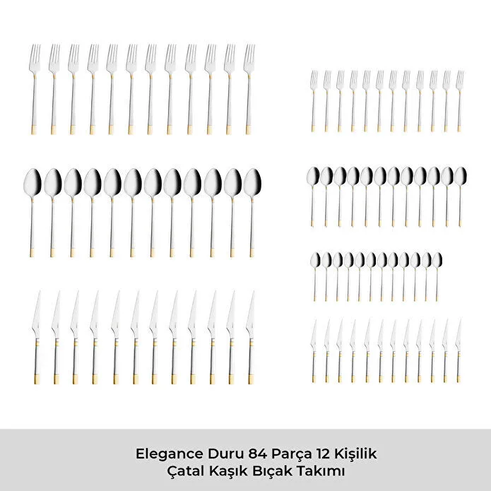 Emsan Elegance Duru Gold 84 Parça 12 Kişilik Lüks Kutulu Çatal Kaşık Bıçak Takımı