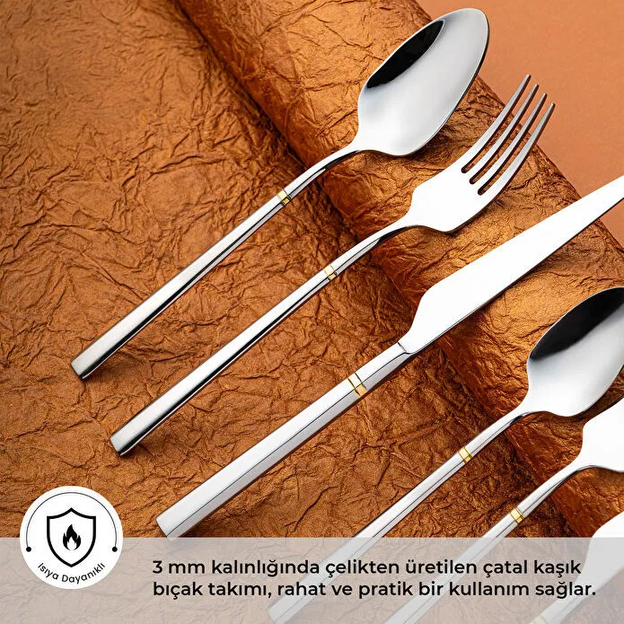 Emsan Prime Penta Gold 84 12 Kişilik Parça Çatal Kaşık Bıçak Seti Lüks Kutulu