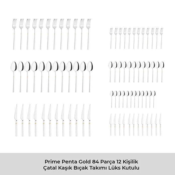 Emsan Prime Penta Gold 84 12 Kişilik Parça Çatal Kaşık Bıçak Seti Lüks Kutulu