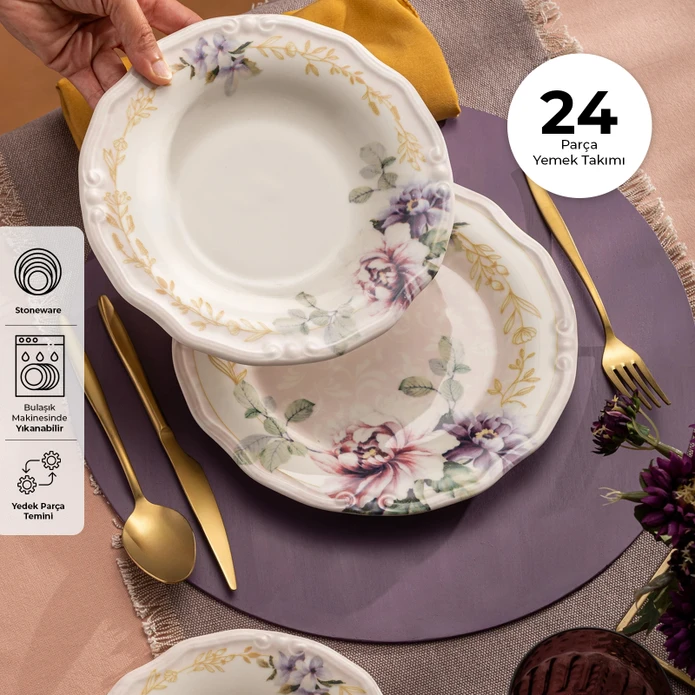 Emsan Flory Stoneware 24 Parça 6 Kişilik Yemek Takımı