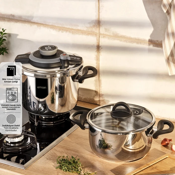 Emsan Vera Düdüklü Tencere Seti 4+6 Litre Siyah