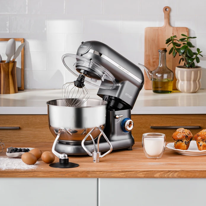 Emsan Bella Gusto Comfort Kıyma Çekme Aparatlı Hamur Yoğurma Makinesi Gri 1300W 5,5L