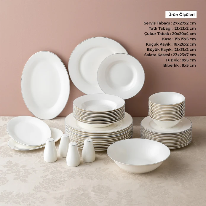 Emsan New Bone Frezya 56 Parça 12 Kişilik Yuvarlak Yemek Takımı Platin