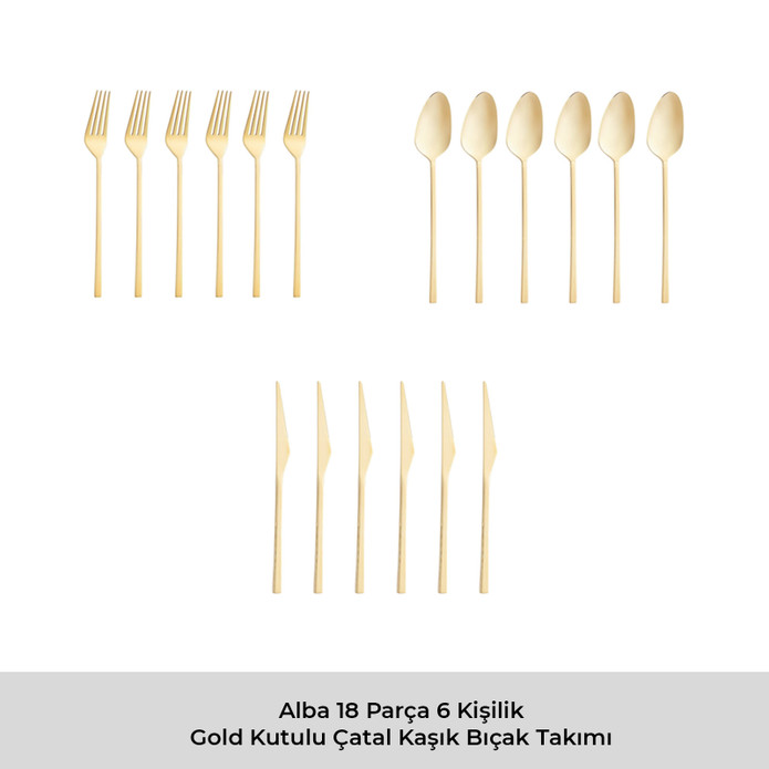 Emsan Alba 18 Parça Parlak Gold Yemek Kutulu Çatal Kaşık Bıçak Takımı