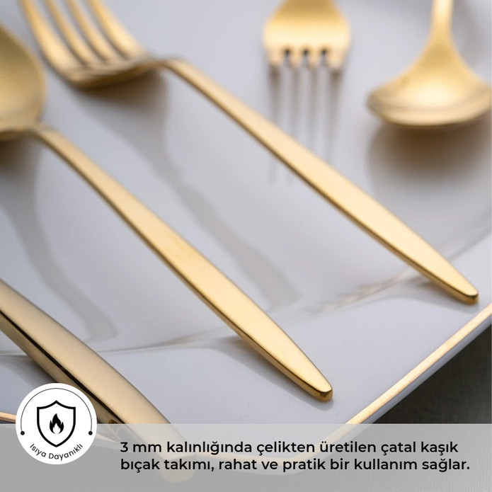 Emsan Alisa 30 Parça Parlak Gold Kutulu Çatal Kaşık Bıçak Takımı