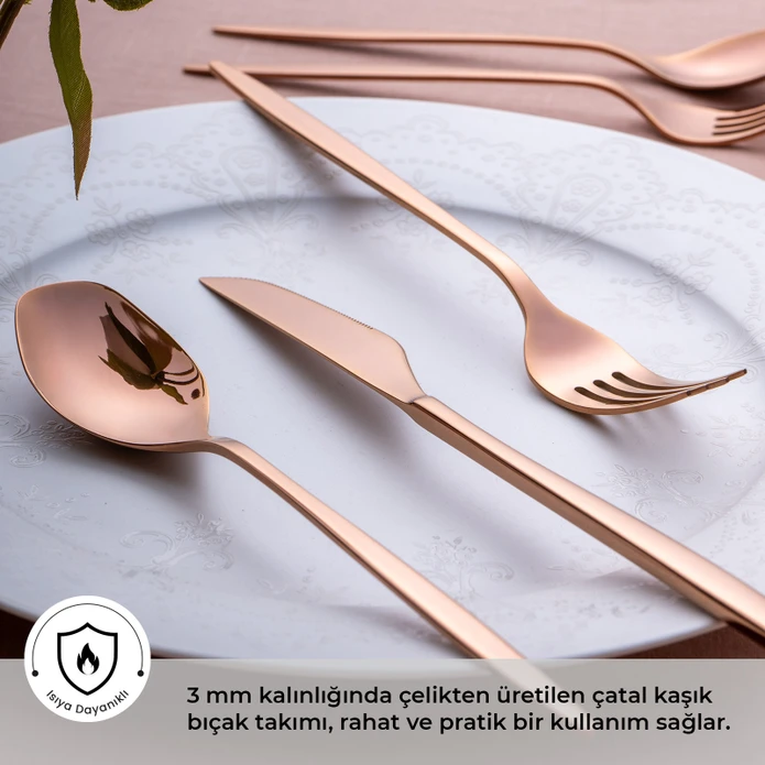 Emsan Alisa 30 Parça Parlak Bronz Kutulu Çatal Kaşık Bıçak Takımı