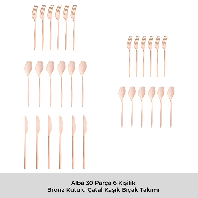 Emsan Alisa 30 Parça Parlak Bronz Kutulu Çatal Kaşık Bıçak Takımı
