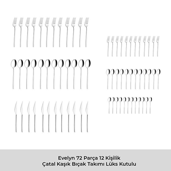 Emsan Evelyn 72 Parça 12 Kişilik Çatal Kaşık Bıçak Takımı Lüks Kutulu