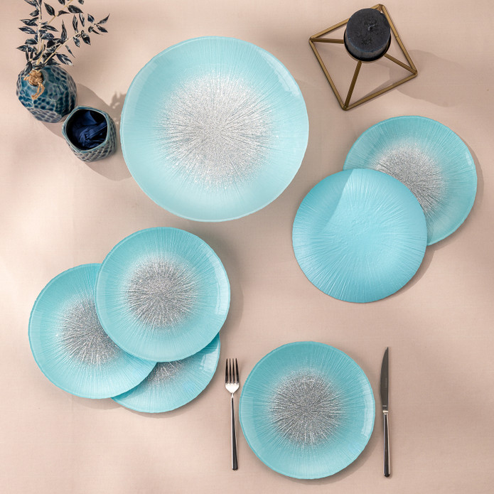 Emsan Pastel 7 Parça Cam Pasta / Tatlı Seti Mavi