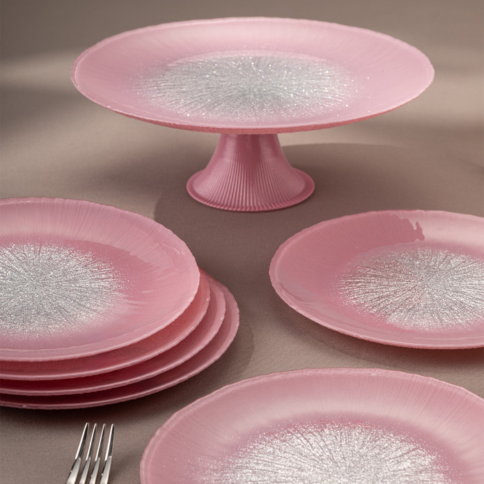 Emsan Pastel 7 Parça Cam Pasta / Tatlı Seti Pembe