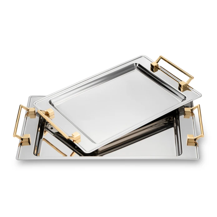 Jumbo Taranto Çelik Küçük Tepsi Gold 41 x 28 cm