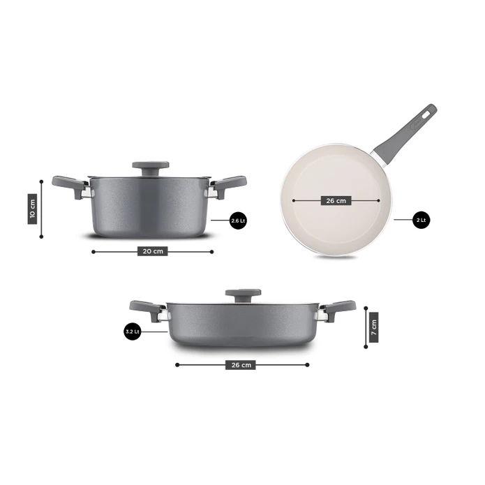 Jumbo Swiss Crystal 5 Parça Tencere Seti Grey