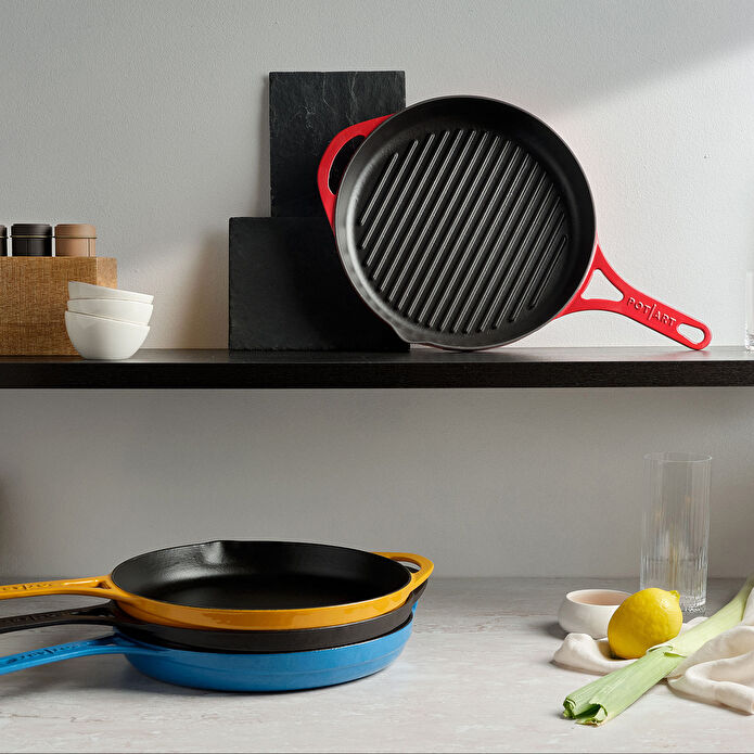 Pot Art Kırmızı Döküm Grill Tava 28 cm