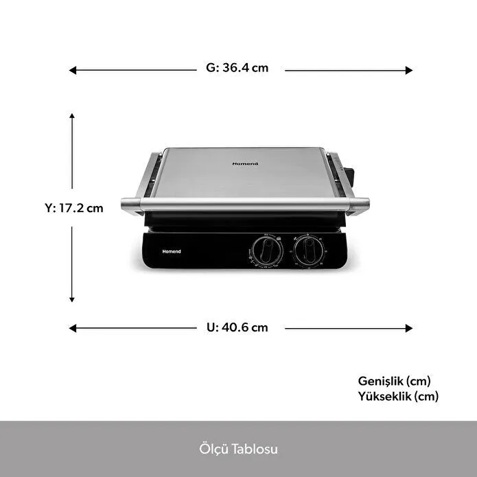 Homend Grilliant 1342H 3 in 1 Inox Gövde Çift Taraflı XL Döküm Plaka Tost ve Izgara Makinesi