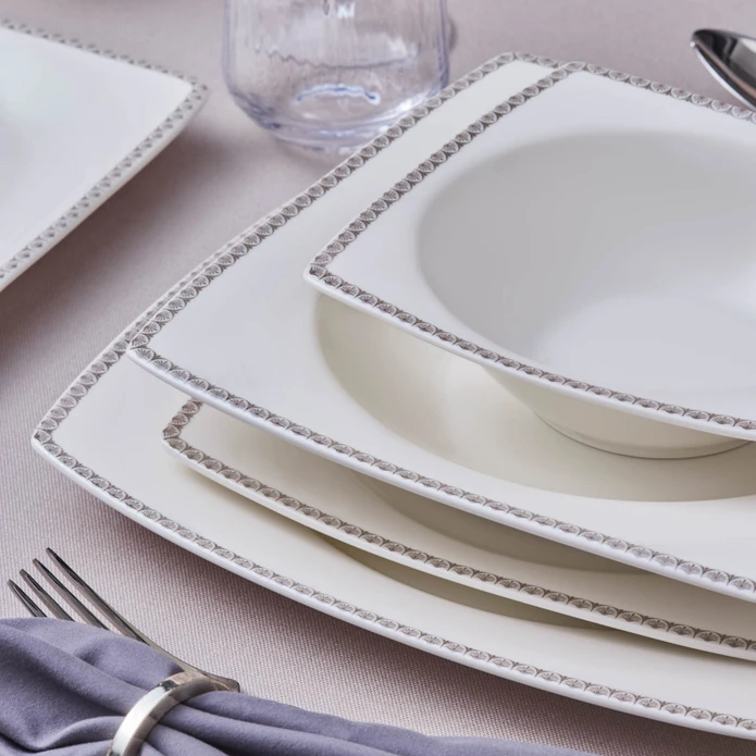Karaca Square Bone Mindy 53 Parça 12 Kişilik Yemek Takımı Platin