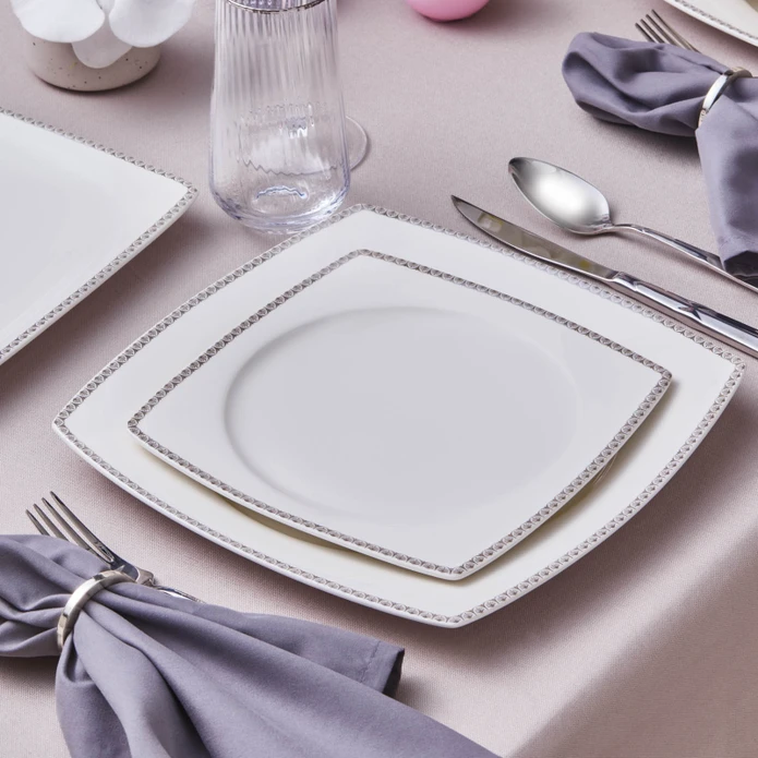 Karaca Square Bone Mindy 53 Parça 12 Kişilik Yemek Takımı Platin