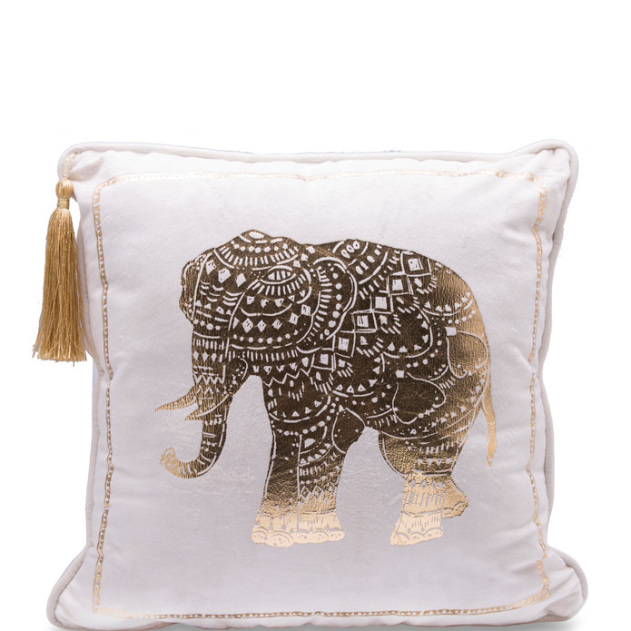 Karaca Home Elephant Gold Baskılı Kadife Kırlent 45x45 cm