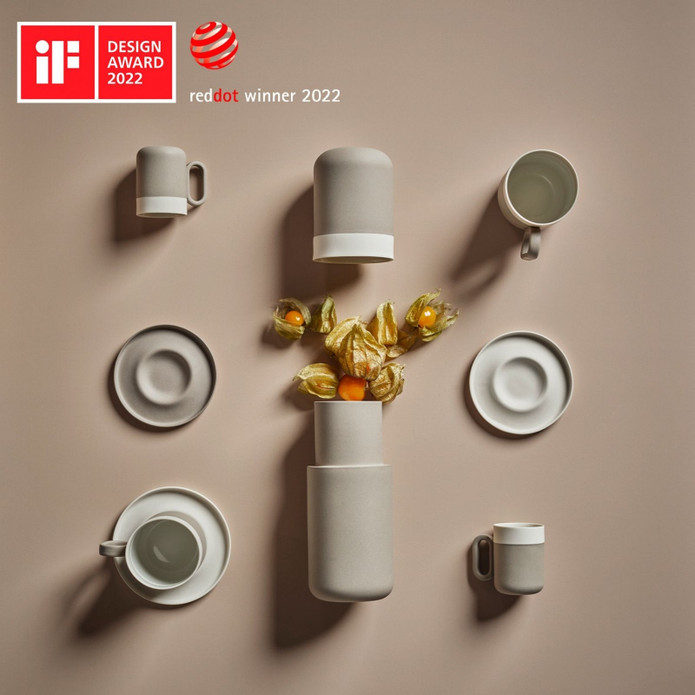 Esma Dereboy Capsule El Yapımı Porselen Kahve Fincanı Tabağı 10 cm Taş Rengi