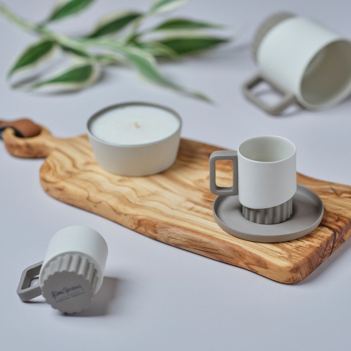 Esma Dereboy Korint El Yapımı Porselen Kahve Fincanı Tabağı 9,5 cm Taş Rengi