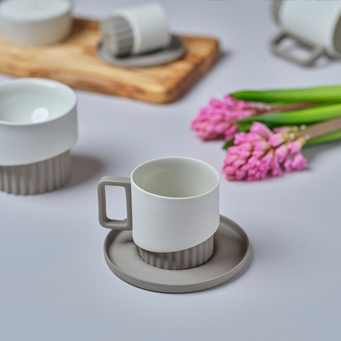 Esma Dereboy Korint El Yapımı Porselen Çay Fincanı 200 ml Taş Rengi/Fildişi