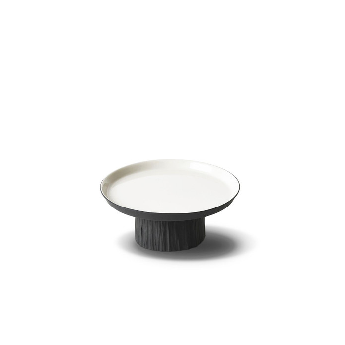 Esma Dereboy El Yapımı Porselen Ayaklı Yuvarlak Küçük Boy Sunum Tabağı 16,5 cm Siyah/Fildişi