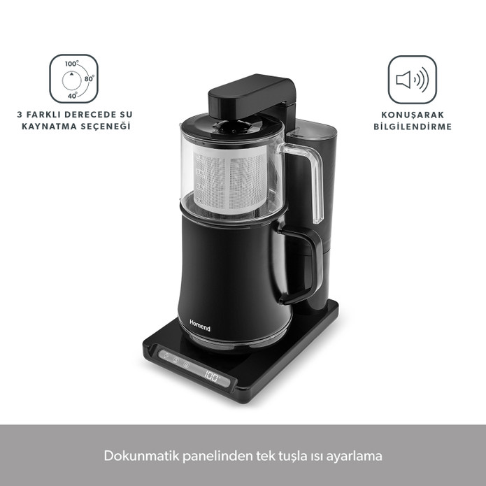 Homend Smart Royaltea Plus 2 in 1 Otomatik Çay ve Türk Kahve Makinesi Wifi Mat Siyah