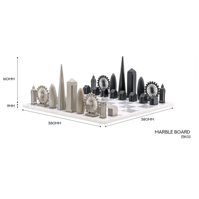 Skyline Chess Paslanmaz Çelik Mermer Satranç Takımı Londra