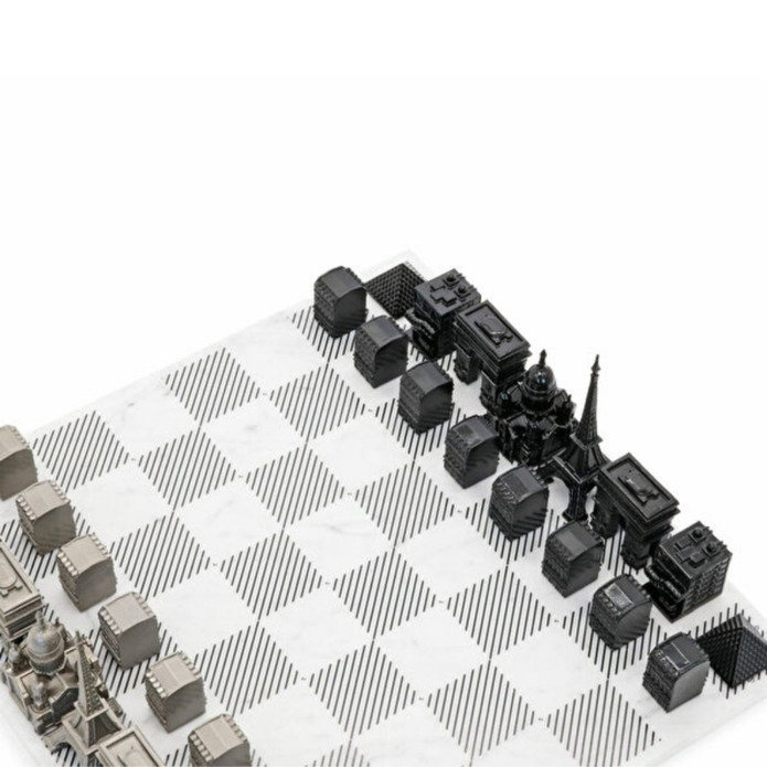 Skyline Chess Paslanmaz Çelik Mermer Satranç Takımı Paris