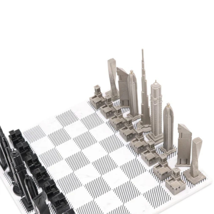 Skyline Chess Paslanmaz Çelik Mermer Satranç Takımı Dubai