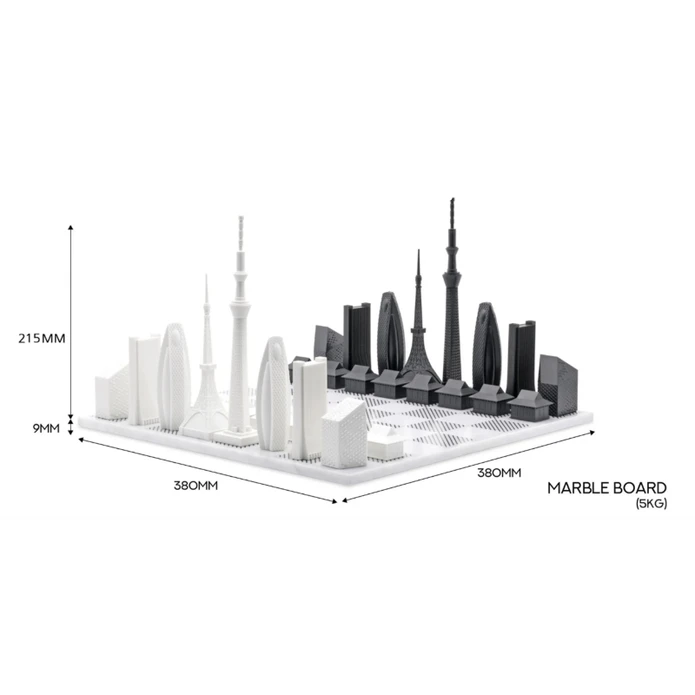 Skyline Chess Paslanmaz Çelik Mermer Satranç Takımı Tokyo