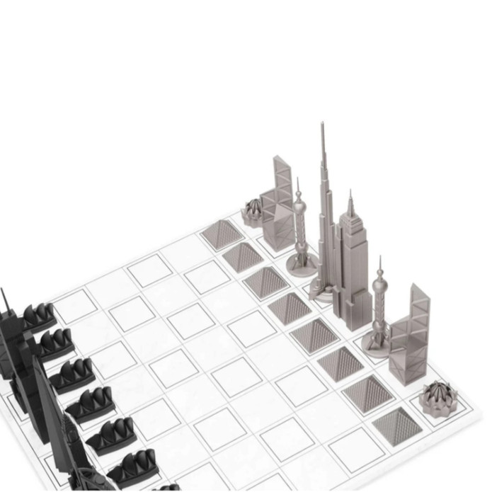 Skyline Chess Paslanmaz Çelik Izgara Desenli Mermer Dünya Simgeleri 
