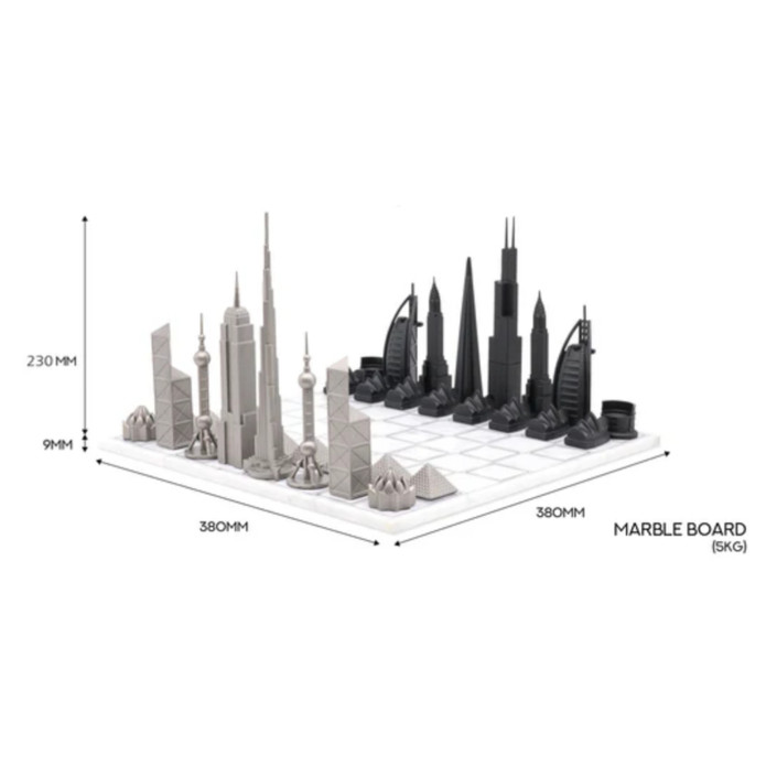 Skyline Chess Paslanmaz Çelik Izgara Desenli Mermer Dünya Simgeleri 