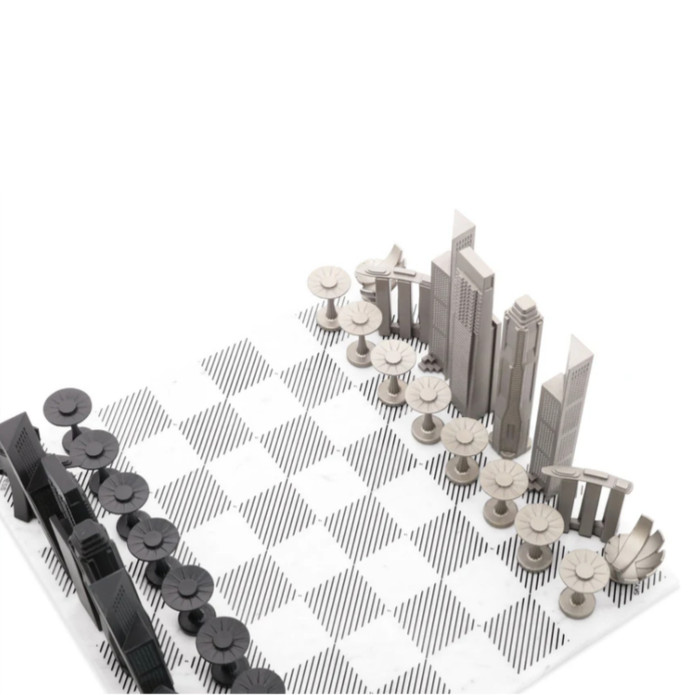 Skyline Chess Paslanmaz Çelik Mermer Satranç Takımı Singapur
