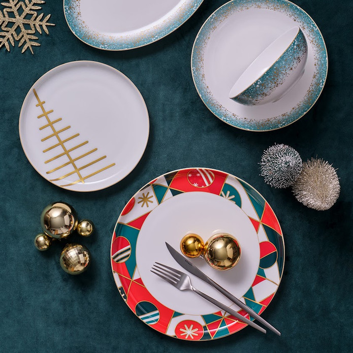 İstanbul Porselen Starlight Fine Bone New Year Yılbaşı Pasta Tabağı Gold 21 cm
