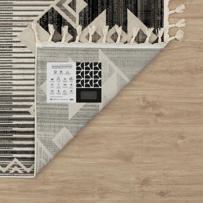Kaşmir Halı 7/24 İskandinav Fiyort Black 80x300 cm