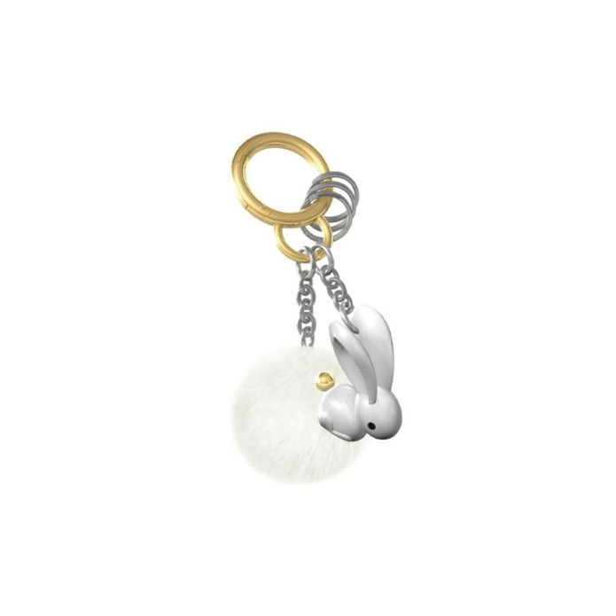 Metalmorphose Ponponlu Tavşan Anahtarlık Gümüş