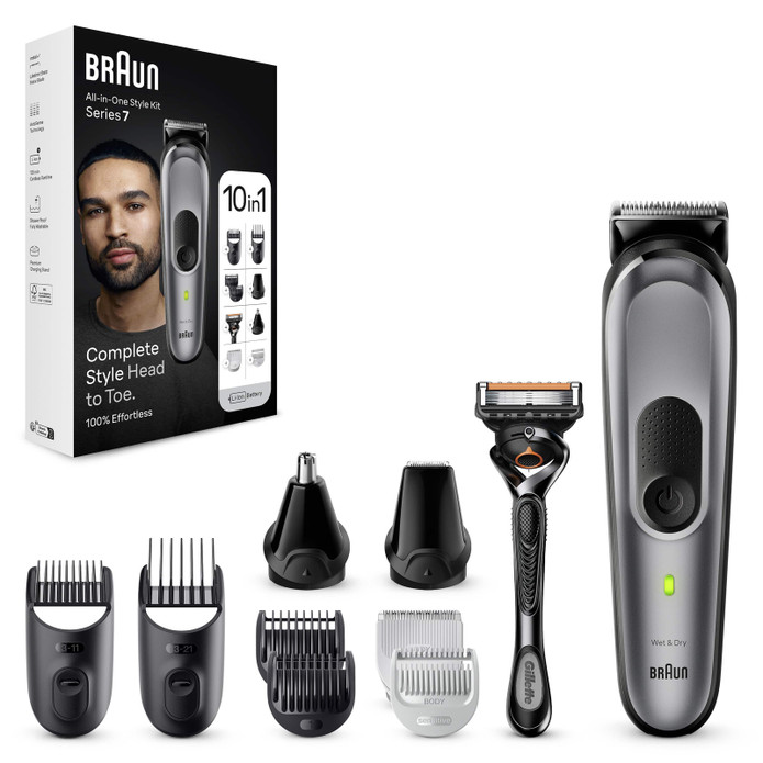 Braun Series 7 MGK7420 Hepsi Bir Arada Şekillendirme Seti 10 u 1 Arada Erkek Bakım Kiti Gri