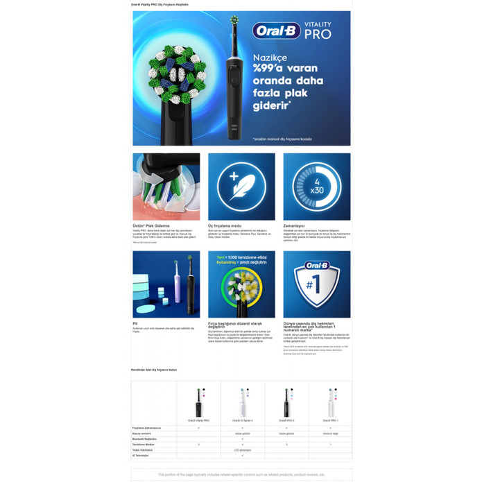 Oral B D103 Vitality Pro Cross Action Şarjlı Diş Fırçası Mavi