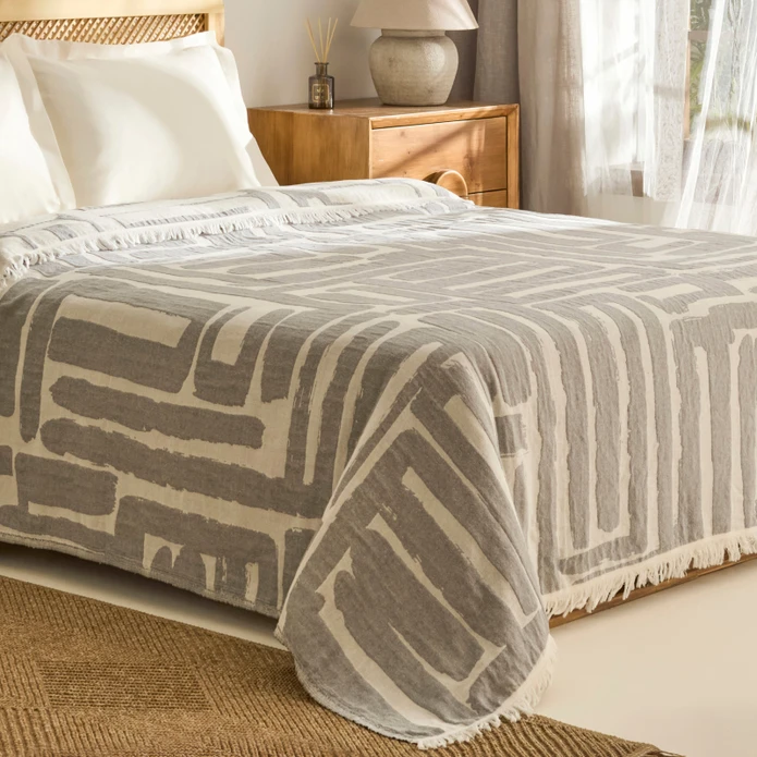 Kaşmir Home Mosy Çift Kişilik Jakar Muslin Pike Gri 