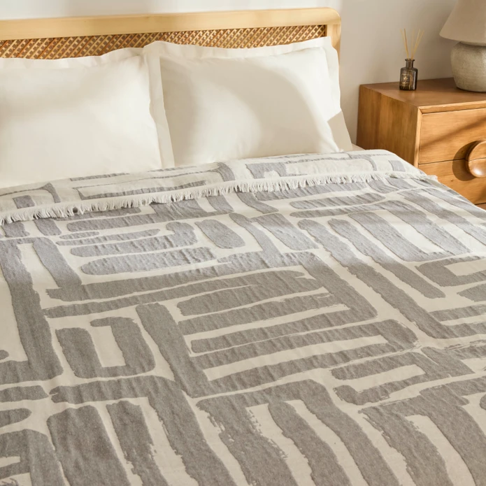 Kaşmir Home Mosy Çift Kişilik Jakar Muslin Pike Gri 